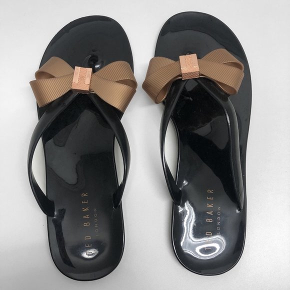 TED BAKER Black Flip Flops w/ Copper Bow - Picture 6 of 6